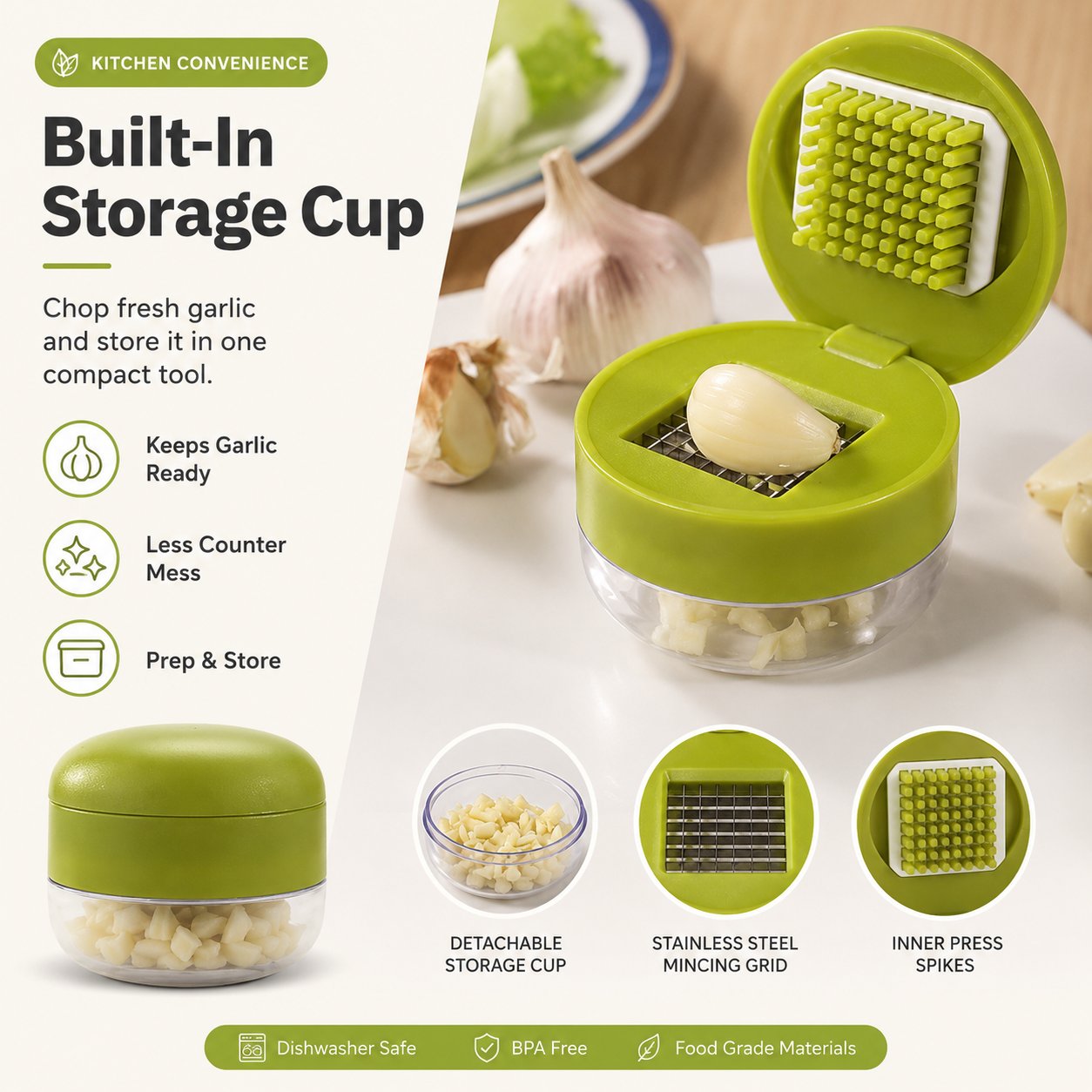 Mini Garlic Chopper and Press with Container