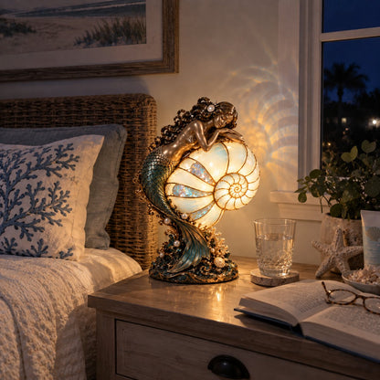 ✨🐚 Moon Tide Mermaid Nautilus Lamp