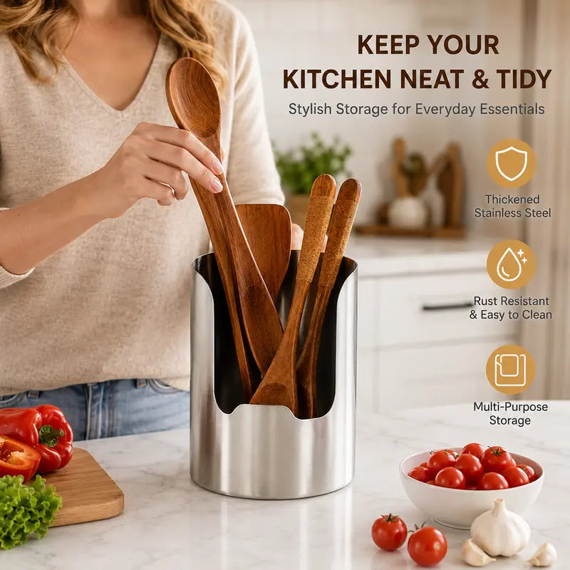 🍳Thickened Stainless Steel Utensil Organizer – Rust Resistant & Easy Clean