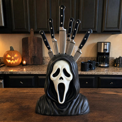🎃 Halloween Flash Sale 50% OFF – Horror Mask Knife Block for Kitchen Decor