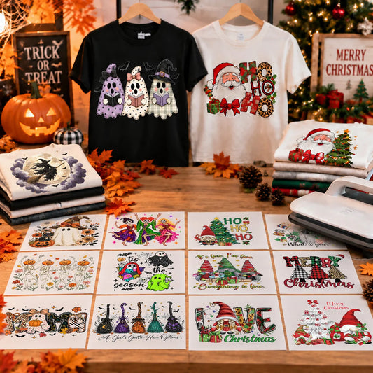 Ultimate Holiday DTF Transfer Kit 🎃🎄 Create custom T-shirts from Halloween to Christmas