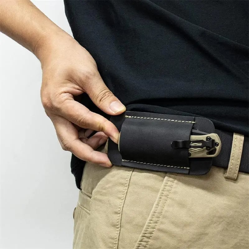 Genuine Leather Knife Sheath Foldable Lightweight Belt Pouch