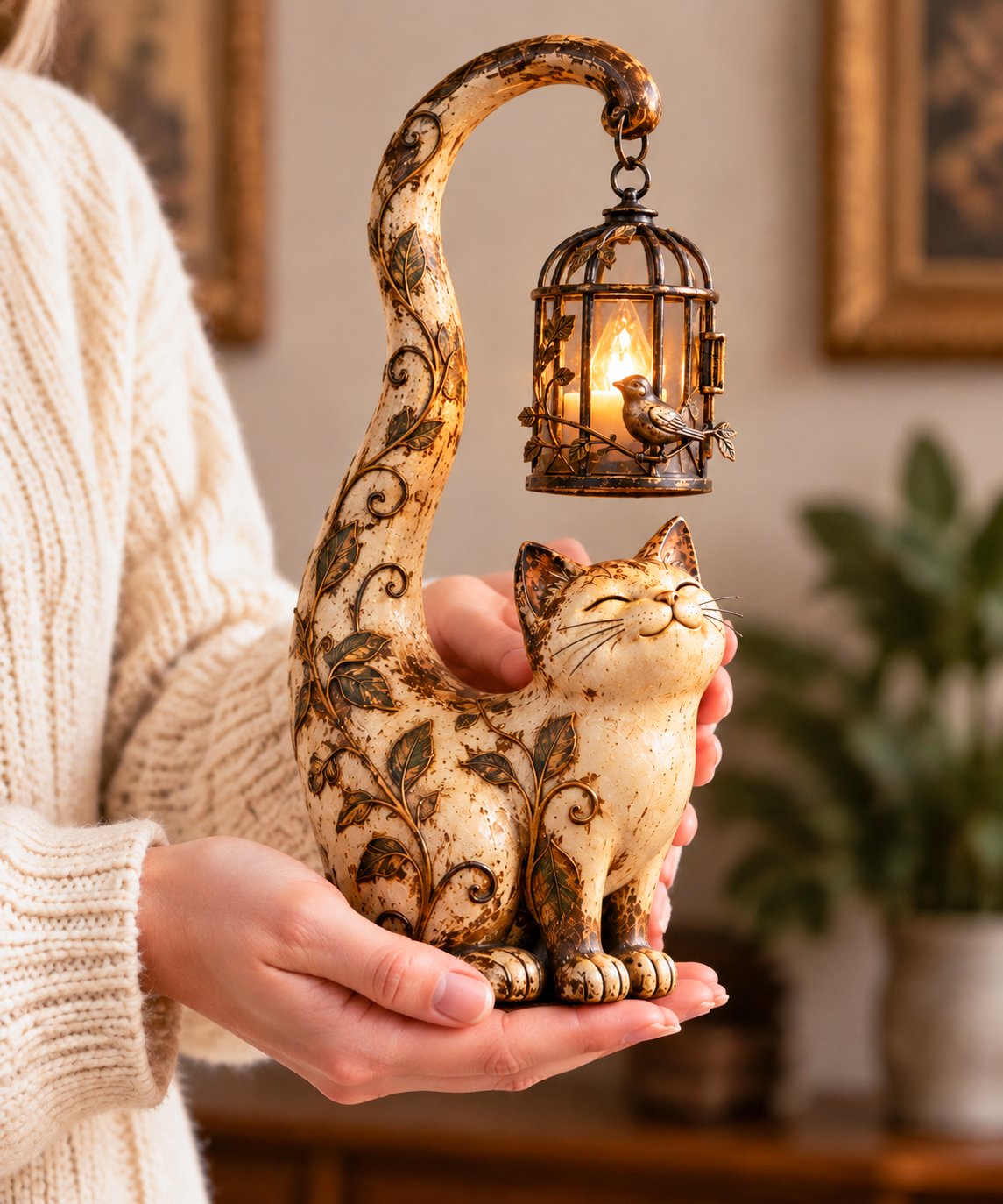 🔥LAST DAY 50% OFF - 🐈‍⬛Vintage Cat Lantern Sculpture Lamp