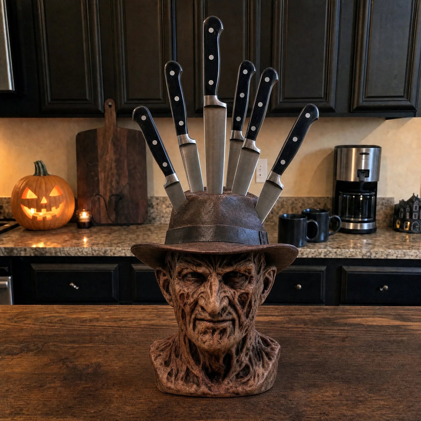 🎃 Halloween Flash Sale 50% OFF – Horror Mask Knife Block for Kitchen Decor