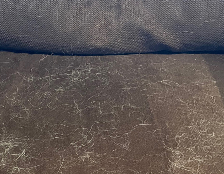 Car mat heavily covered with pet hair before cleaning