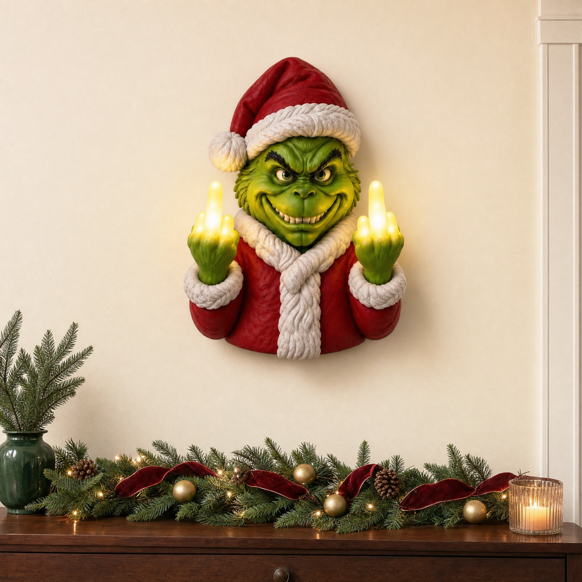 Light-Up Middle Finger Santa Wall Décor