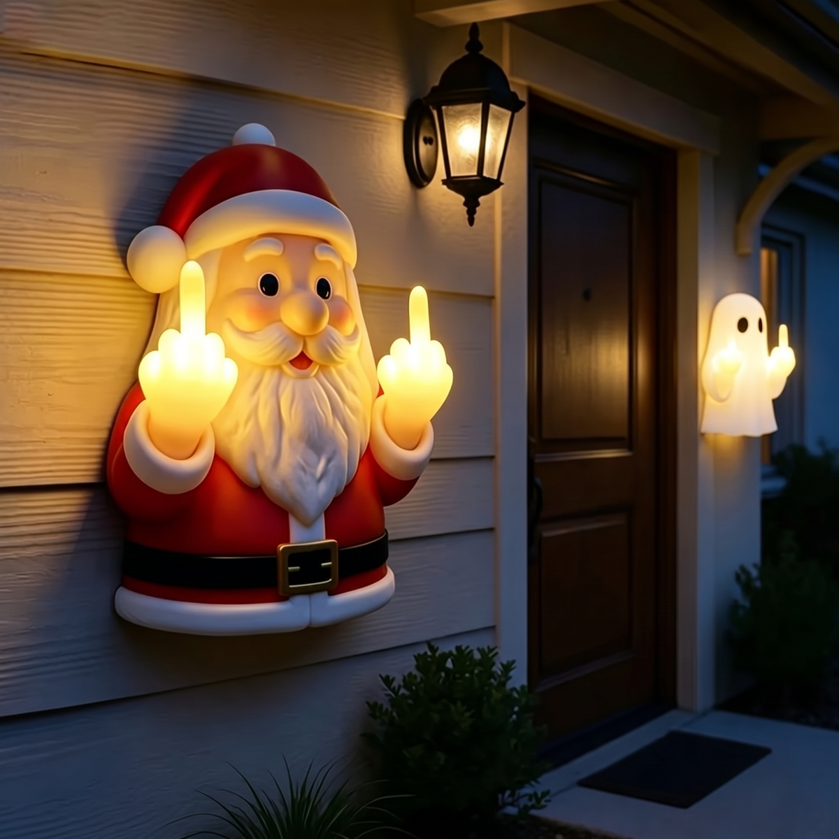 Light-Up Middle Finger Santa Wall Décor