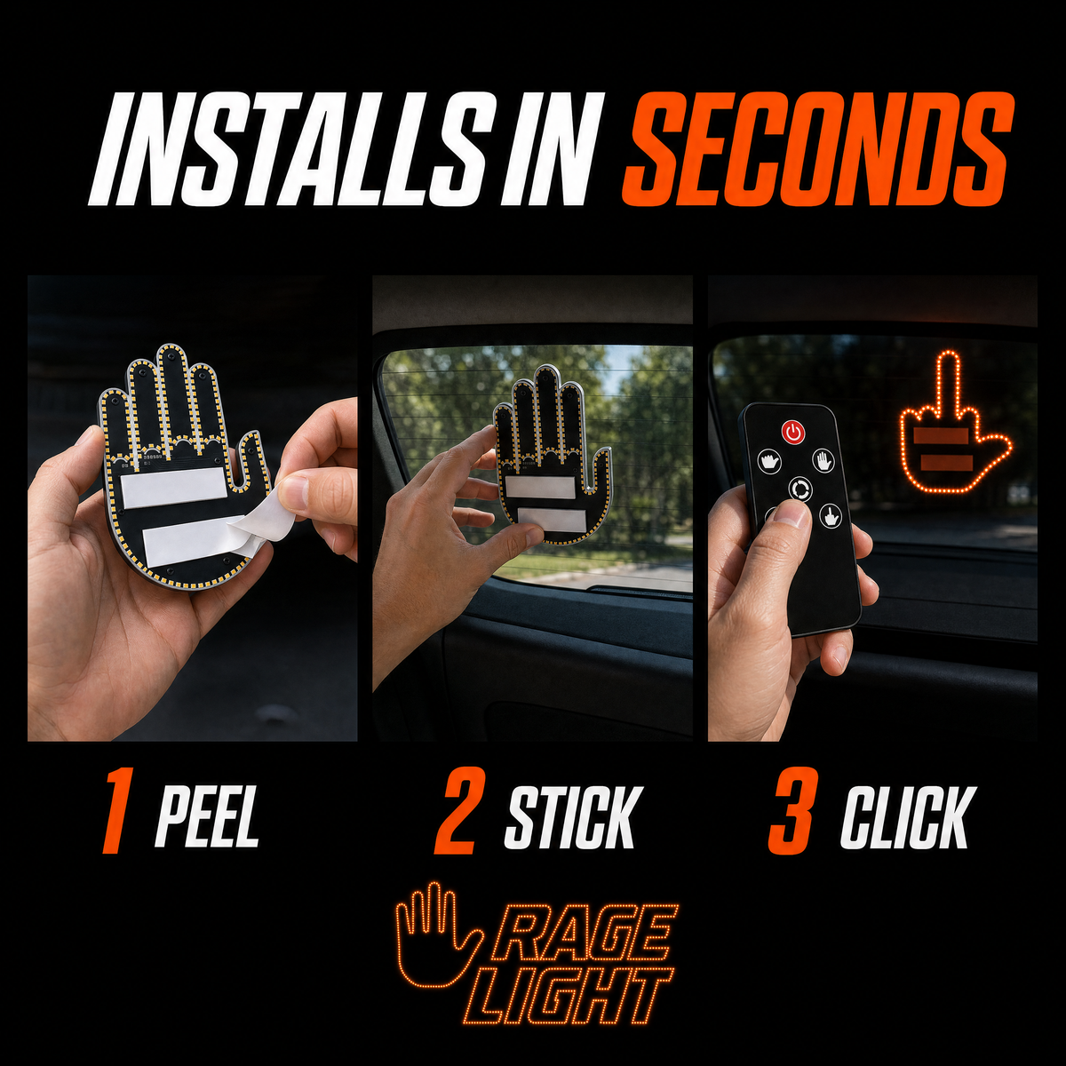 🚗 Rage Light – 4-Gesture LED Car Window Sign with Remote