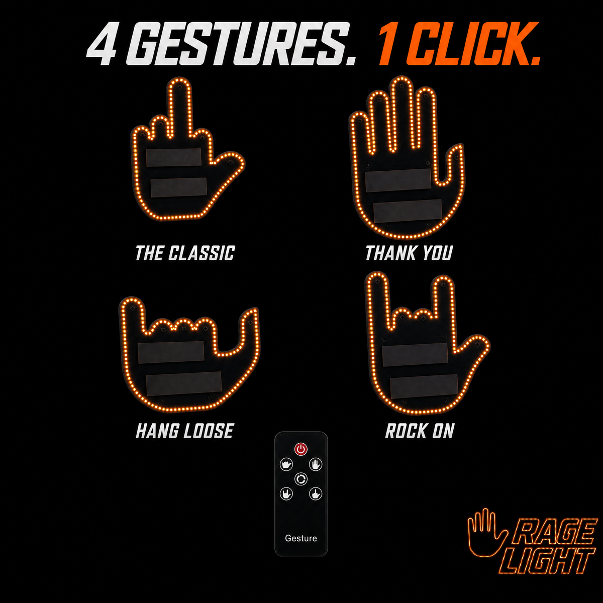🚗 Rage Light – 4-Gesture LED Car Window Sign with Remote