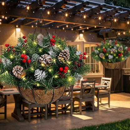 🎄 Last Day 50% OFF 🎄 Pre-Lit Christmas Hanging Basket | Pre-lit, weather-resistant, and zero maintenance🏆