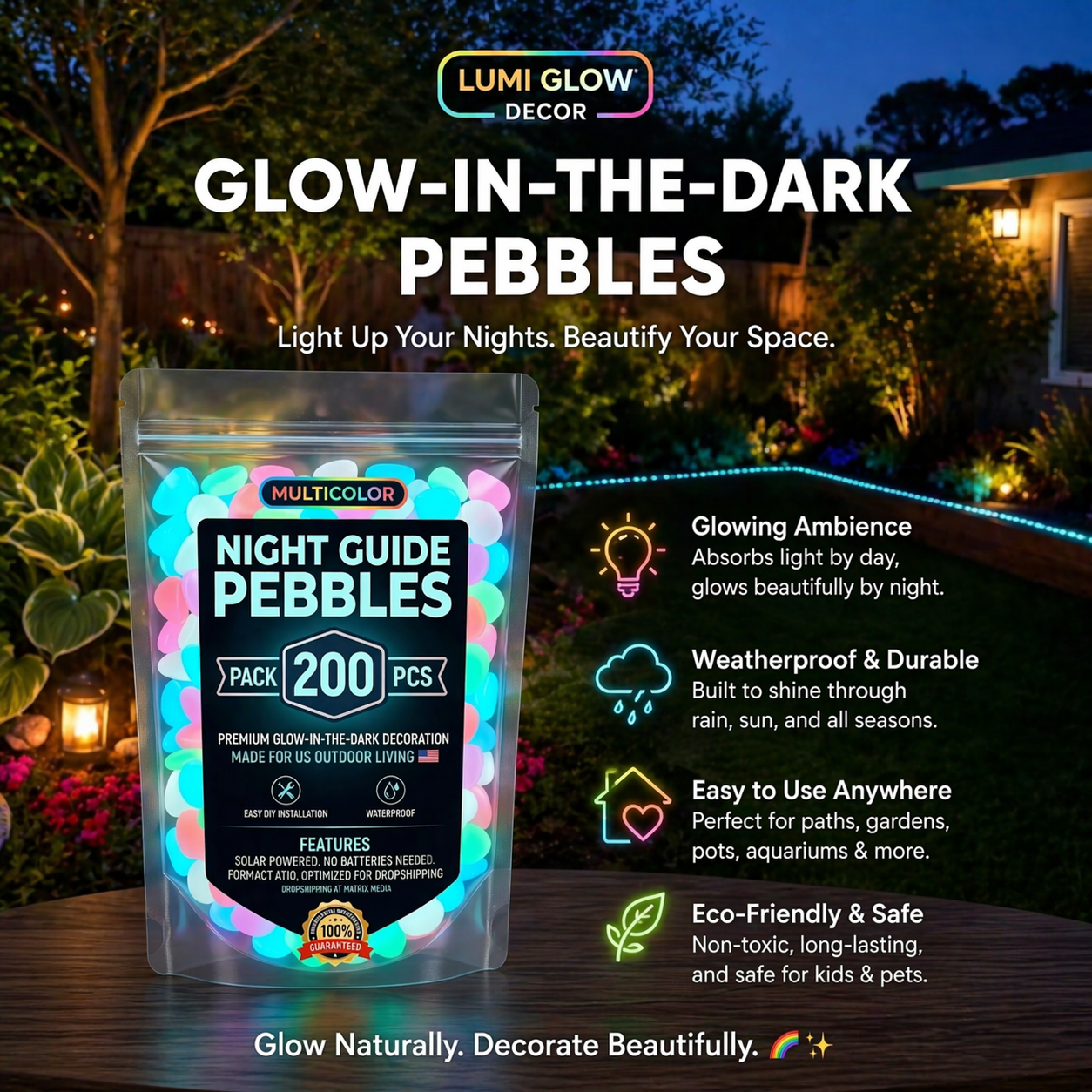 🌈Colorful Glow-in-the-Dark Garden Stones