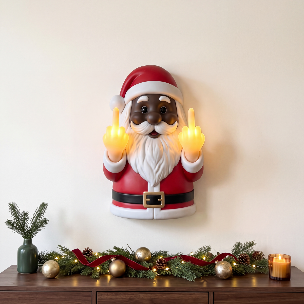 Light-Up Middle Finger Santa Wall Décor