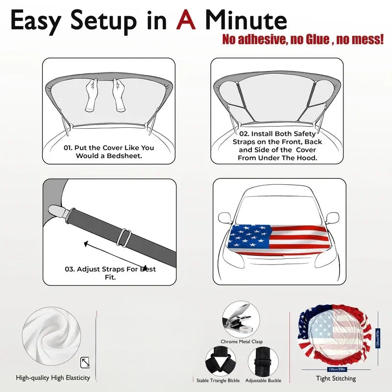 🔥65K+ Sold American Eagle Car Hood Flag Cover 🇺🇸🦅 No Glue, No Tools, Install in 1 Minute 🚗