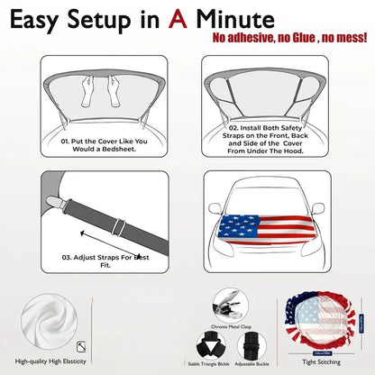 🔥65K+ Sold American Eagle Car Hood Flag Cover 🇺🇸🦅 No Glue, No Tools, Install in 1 Minute 🚗