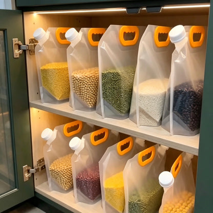 🌾 Reusable 1500ML Rice Storage Pouches Airtight Grain Cereal Bags With Handle
