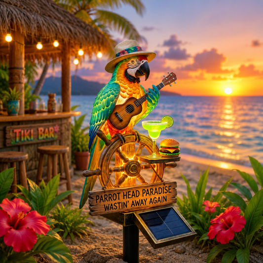 🔥Summer Hot Sale 49% OFF🌴Solar-Powered Parrot Head Paradise Garden Light “Wastin' Away Again”