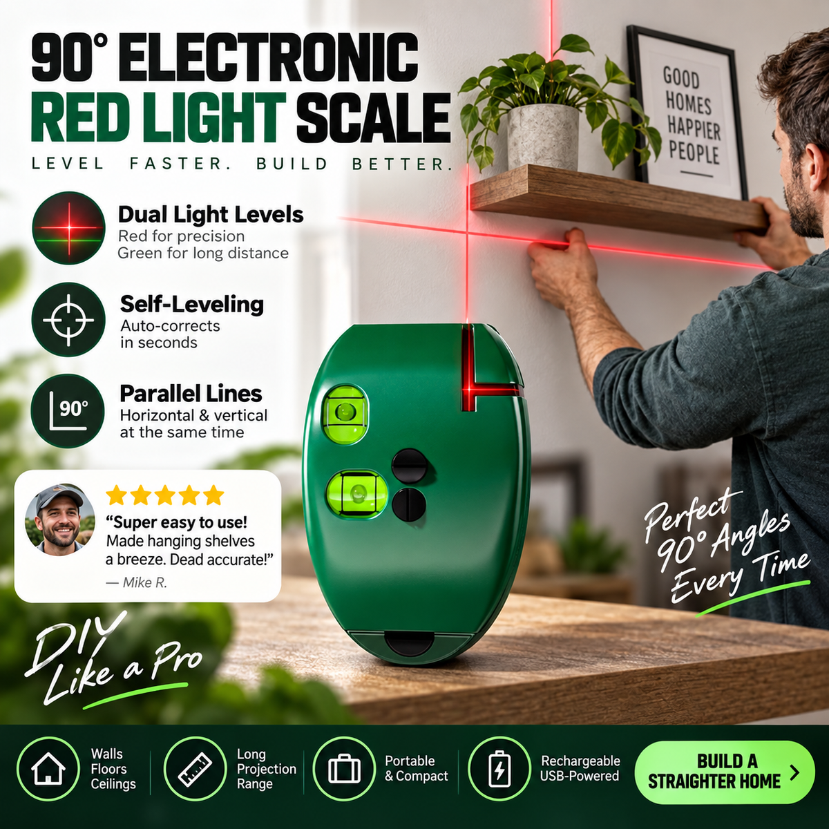 🔧90° Laser Square – Dual-Line Layout Guide for Tiling & DIY