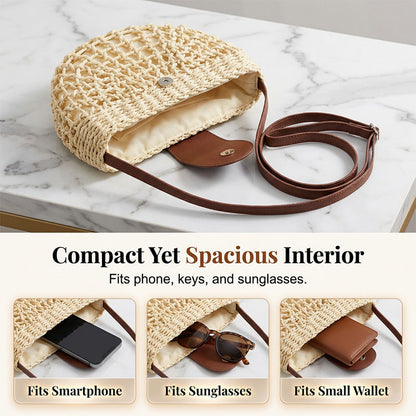 🌿 Boho Woven Half Moon Crossbody Bag for Women Summer Beach Purse