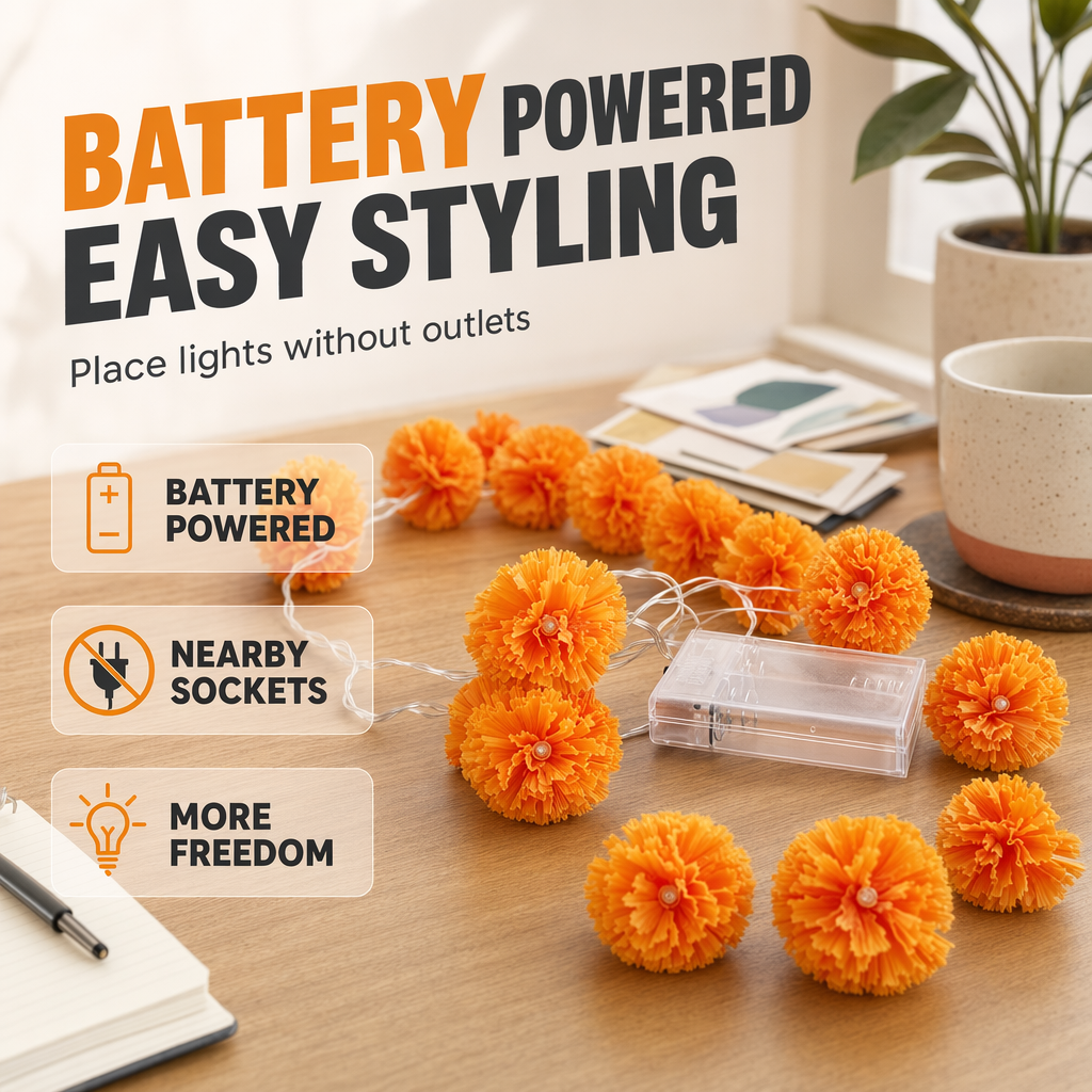 🌼Limited Time 50% Off! 🎃Artificial Marigold Flower LED String Lights – Waterproof 8 Lighting Modes, 20 LEDs Battery Powered, Decor for Halloween, Day Of The Dead Altar, Porch & Indoor Festival Decor