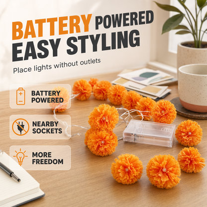 🌼Limited Time 50% Off! 🎃Artificial Marigold Flower LED String Lights – Waterproof 8 Lighting Modes, 20 LEDs Battery Powered, Decor for Halloween, Day Of The Dead Altar, Porch & Indoor Festival Decor
