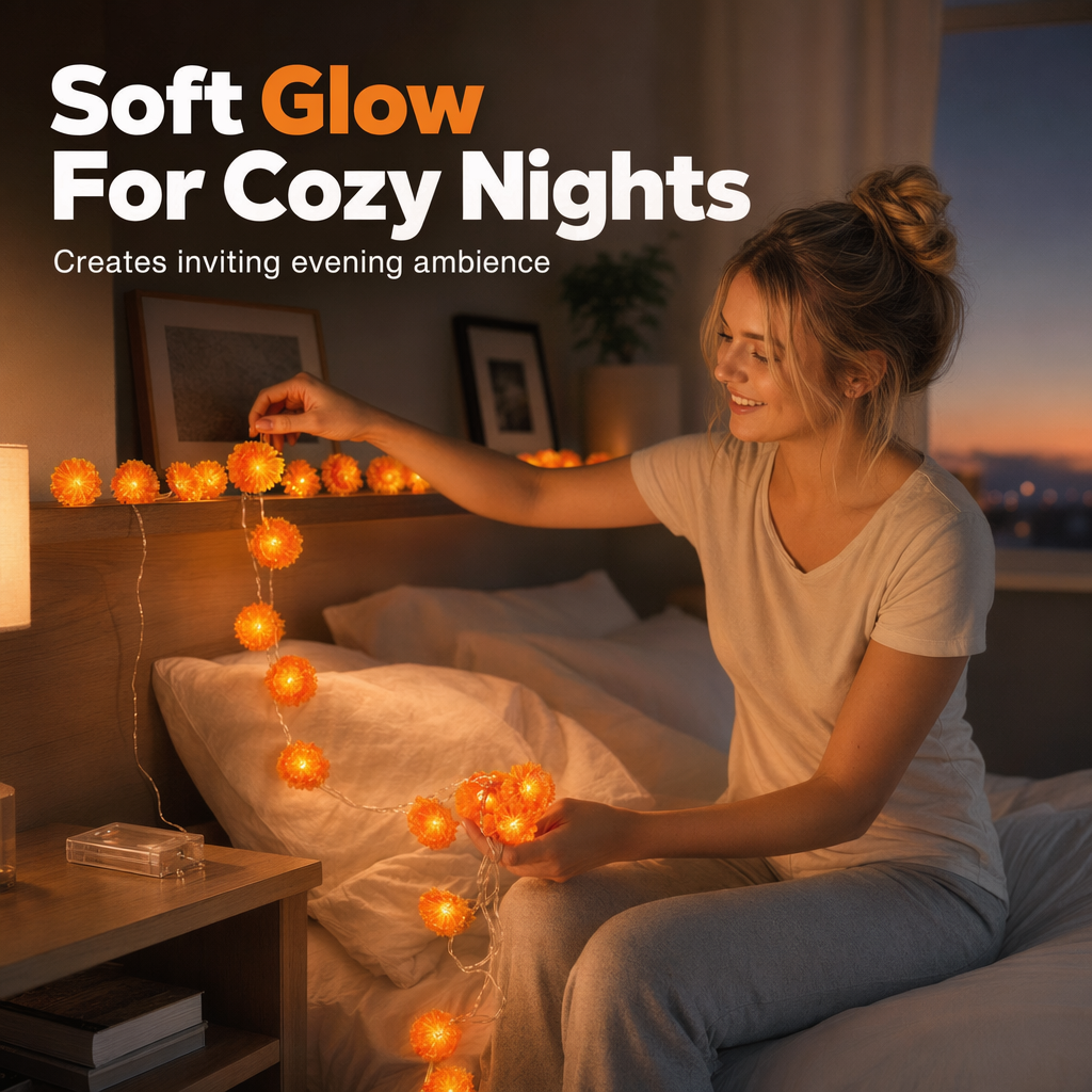 🌼Limited Time 50% Off! 🎃Artificial Marigold Flower LED String Lights – Waterproof 8 Lighting Modes, 20 LEDs Battery Powered, Decor for Halloween, Day Of The Dead Altar, Porch & Indoor Festival Decor